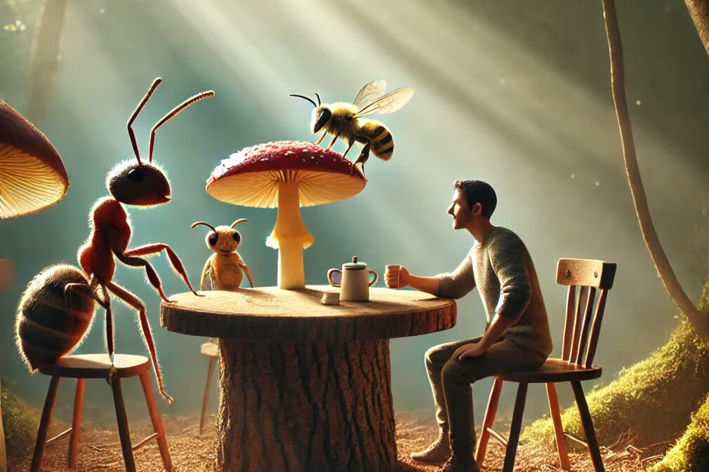 An ant, a mushroom...